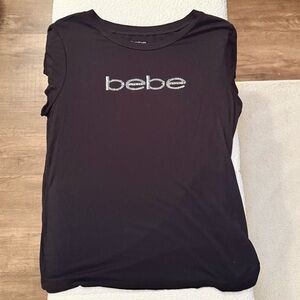 bebe Black Tee with Silver Rhinestone Logo